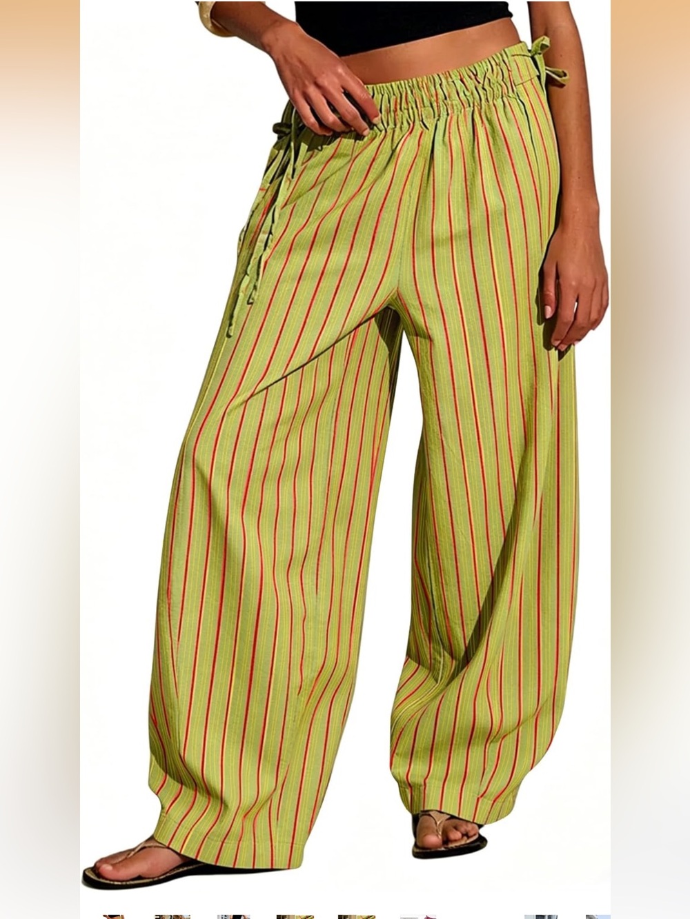 Amazon Wide Leg Lounge Pants in Lime Green with Red Stripes